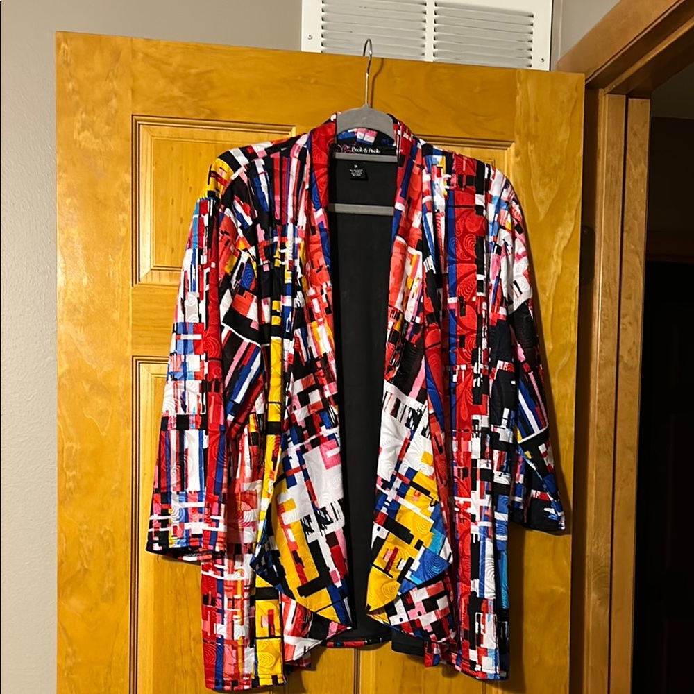 Peck & Peck Red and Blue Blazer with Modern Art Design